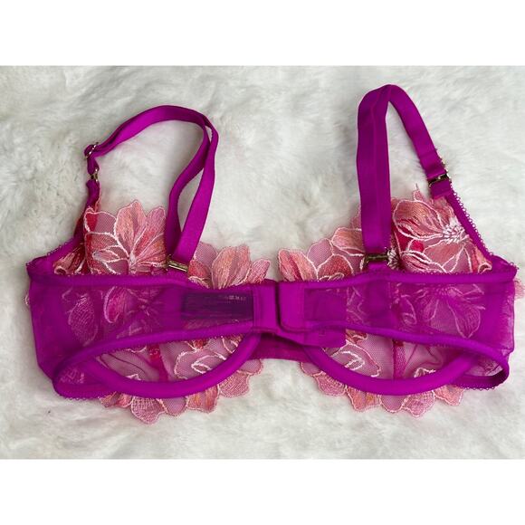 Honey Birdette AURORA🌺 Fuchsia Pink Floral Lace Bra 32DD - Picture 3 of 5